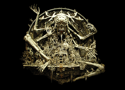 скульптуры, кости, Крис Кукси, божество, темный фон - обои на рабочий стол