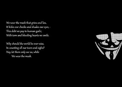 цитаты, маски, Гай Фокс, темный фон - оригинальные обои рабочего стола