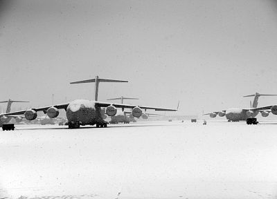 зима, снег, военный, C- 17 Globemaster - копия обоев рабочего стола