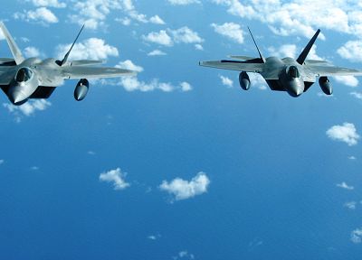облака, самолет, полет, F-22 Raptor, транспортные средства, небо - обои на рабочий стол