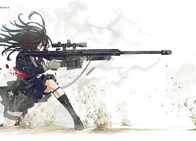 девушки, пистолеты, школьная форма, длинные волосы, снайперы, Козаки Юсуке, черная одежда, оригинальные персонажи - случайные обои для рабочего стола
