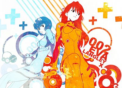 белый, рыжеволосые, Ayanami Rei, Neon Genesis Evangelion (Евангелион), синие волосы, аниме, аниме девушки - оригинальные обои рабочего стола