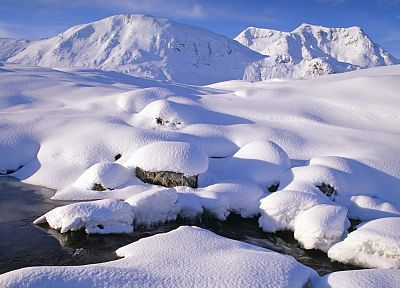 горы, зима, снег, потоки, зимние пейзажи - обои на рабочий стол