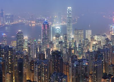 ночь, туман, Гонконг, города - обои на рабочий стол