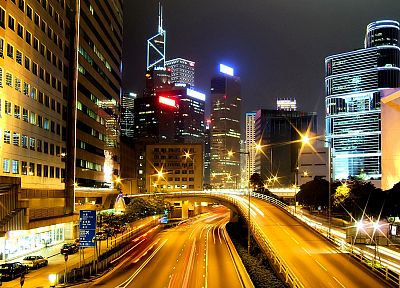 здания, Гонконг, дороги, городские огни, города - обои на рабочий стол
