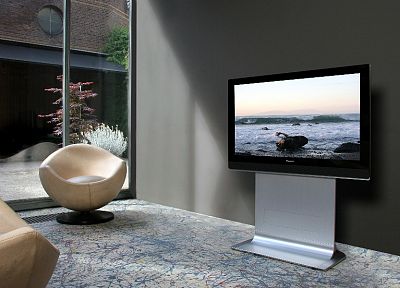 телевидение, диван, деревья, комната, интерьер - обои на рабочий стол
