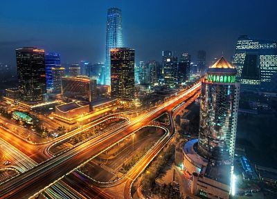 города, ночь, Китай, Пекин, длительной экспозиции - копия обоев рабочего стола