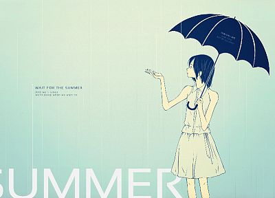 лето, аниме, зонтики - оригинальные обои рабочего стола