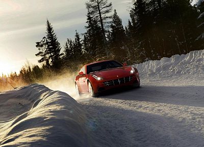 снег, автомобили, Ferrari FF - случайные обои для рабочего стола