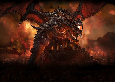 драконы, Мир Warcraft, разрушение, Смертокрыл - оригинальные обои рабочего стола