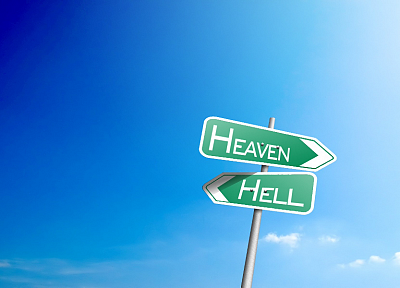знаки, ад, небеса, синий фон - оригинальные обои рабочего стола