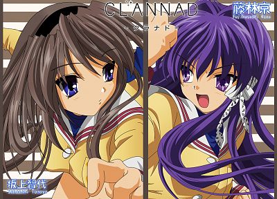 школьная форма, Clannad, Сакагами Томое, Fujibayashi Kyou - оригинальные обои рабочего стола