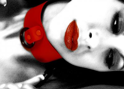 красный цвет, губы, воротник, выборочная раскраска - обои на рабочий стол