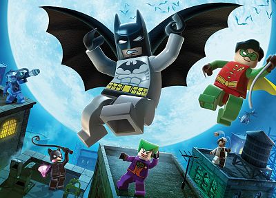 Бэтмен, Робин, видеоигры, Джокер, Женщина-кошка, крыши, Двуликий, летучие мыши, мистер Фриз, Лего - оригинальные обои рабочего стола