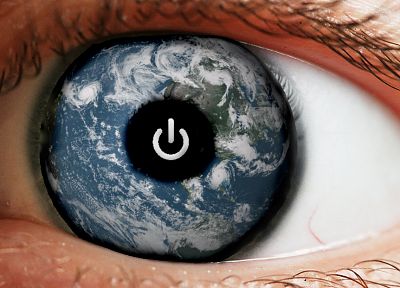 глаза, Земля, кнопка питания - оригинальные обои рабочего стола
