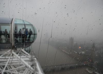 города, дождь, Лондон, туман, London Eye, дождь на стекле - оригинальные обои рабочего стола