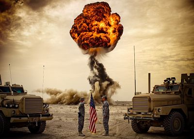 армия, взрывы, флаги, Армия США - оригинальные обои рабочего стола