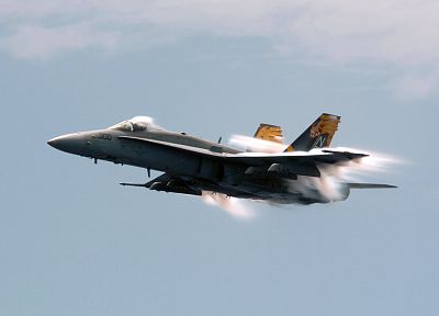 самолет, военный, военно-морской флот, самолеты, транспортные средства, F- 18 Hornet, звуковой барьер - обои на рабочий стол