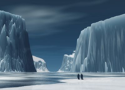 пингвины, айсберги, Южный полюс - оригинальные обои рабочего стола