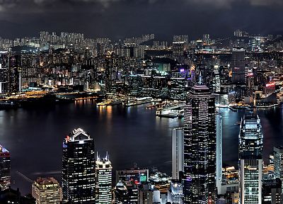 города, ночь, здания, Гонконг - копия обоев рабочего стола