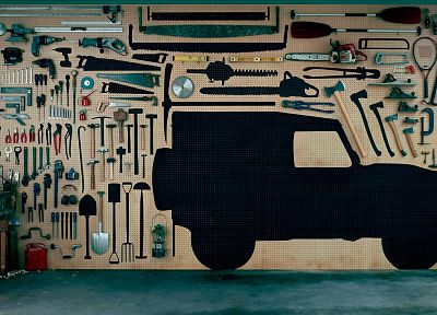 пила, молоток, инструменты, Land Rover, защитник - оригинальные обои рабочего стола