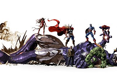 Халк ( комический персонаж ), комиксы, Тор, Человек-паук, Капитан Америка, уроженец штата Мичиган, Электра, часовой, Марвел комиксы, победа, белый фон - похожие обои для рабочего стола