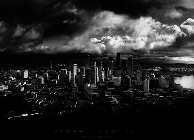 черно-белое изображение, города, Сиэтл, монохромный, города - оригинальные обои рабочего стола