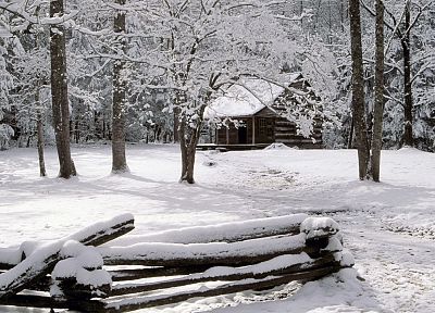горы, зима, снег, Теннесси, кабина, Национальный парк - обои на рабочий стол