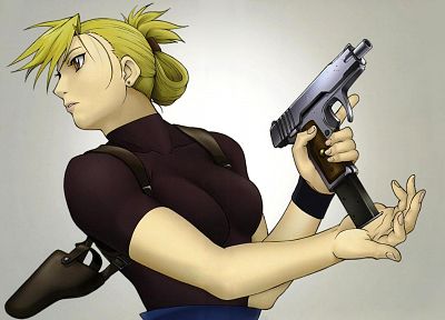 Стальной алхимик, пистолеты, девушки с оружием, Riza Hawkeye, аниме, простой фон, аниме девушки - оригинальные обои рабочего стола