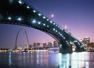 города, мосты, Сент-Луис, сумерки, Сент-Луис Arch, Eads мост - похожие обои для рабочего стола