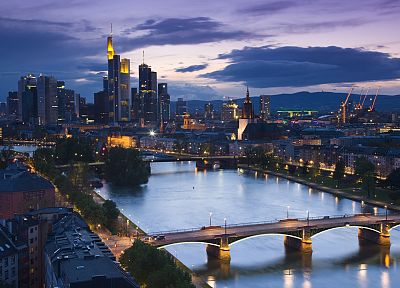 облака, города, Германия, мосты, Франкфурт - оригинальные обои рабочего стола