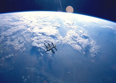 облака, космическое пространство, планеты, Земля, Международная космическая станция - копия обоев рабочего стола