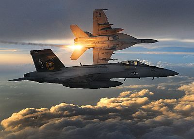 самолет, вспышки, F- 18 Hornet, небо - копия обоев рабочего стола
