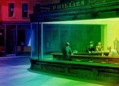 многоцветный, Эдвард Хоппер, Nighthawks в закусочной - случайные обои для рабочего стола