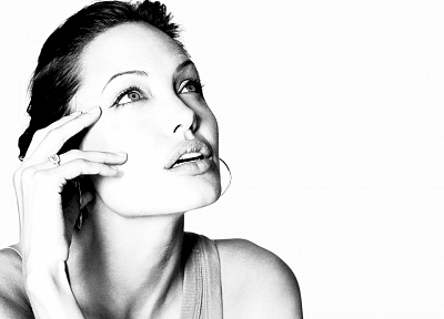 актрисы, Анджелина Джоли, оттенки серого, монохромный - обои на рабочий стол