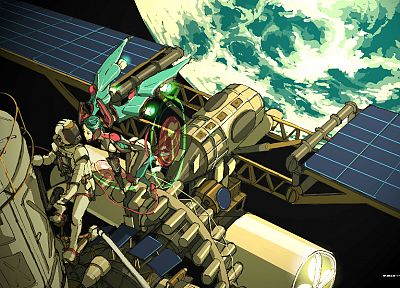 космическое пространство, Вокалоид, Мику Хацунэ, аниме девушки - копия обоев рабочего стола