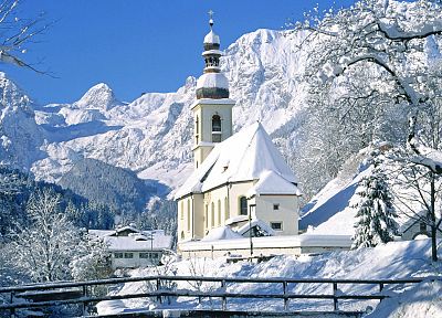 горы, природа, зима, Германия, церкви - случайные обои для рабочего стола