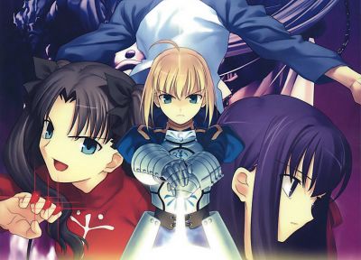 Fate/Stay Night (Судьба), Тосака Рин, Эмия Широ, Сабля, Мато Сакура, Fate series (Судьба) - оригинальные обои рабочего стола