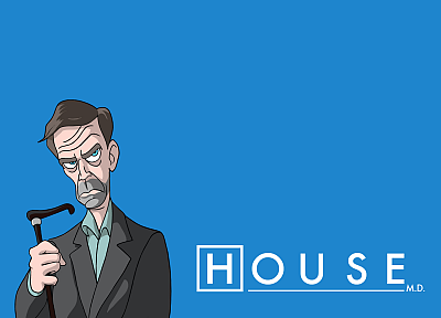 карикатура, Грегори Хаус, Доктор Хаус, синий фон - оригинальные обои рабочего стола