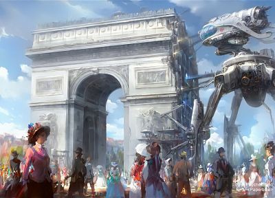 Париж, роботы, Франция, произведение искусства, Триумфальная арка - похожие обои для рабочего стола