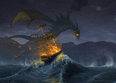 фантазия, драконы, корабли - оригинальные обои рабочего стола