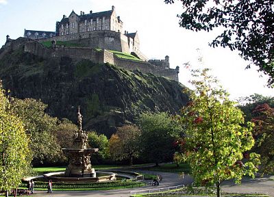 пейзажи, замки, деревья, здания, Эдинбург, Эдинбургский замок - обои на рабочий стол