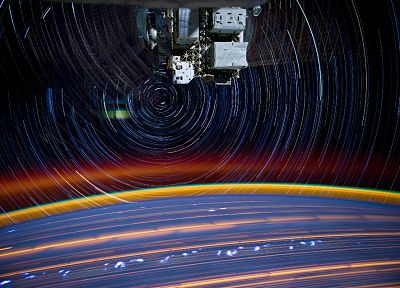 космическое пространство, звезды, Земля, атмосфера, космическая станция - случайные обои для рабочего стола