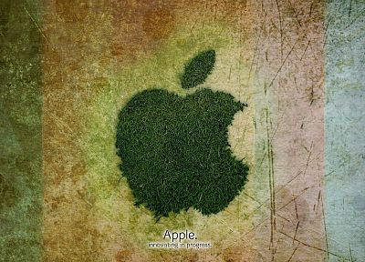 Эппл (Apple), трава, логотипы - оригинальные обои рабочего стола