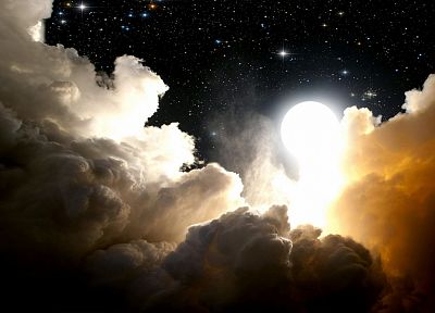 облака, Солнце, космическое пространство, Луна, подсветкой - копия обоев рабочего стола