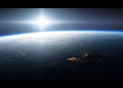 космическое пространство, Земля, Международная космическая станция - оригинальные обои рабочего стола