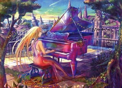 пианино, произведение искусства, Fuji Чоко, аниме девушки - оригинальные обои рабочего стола