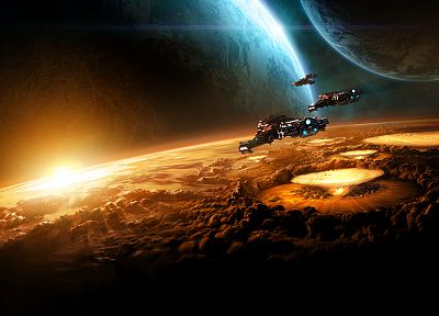 Солнце, космическое пространство, планеты, космические корабли, транспортные средства, StarCraft II - оригинальные обои рабочего стола