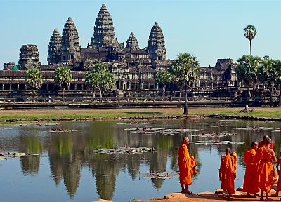 Камбоджа, храмы, Монахи - оригинальные обои рабочего стола