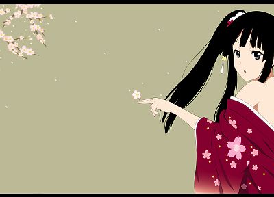K-ON! (Кэйон!), цветы, Акияма Мио, японская одежда, простой фон, аниме девушки - похожие обои для рабочего стола